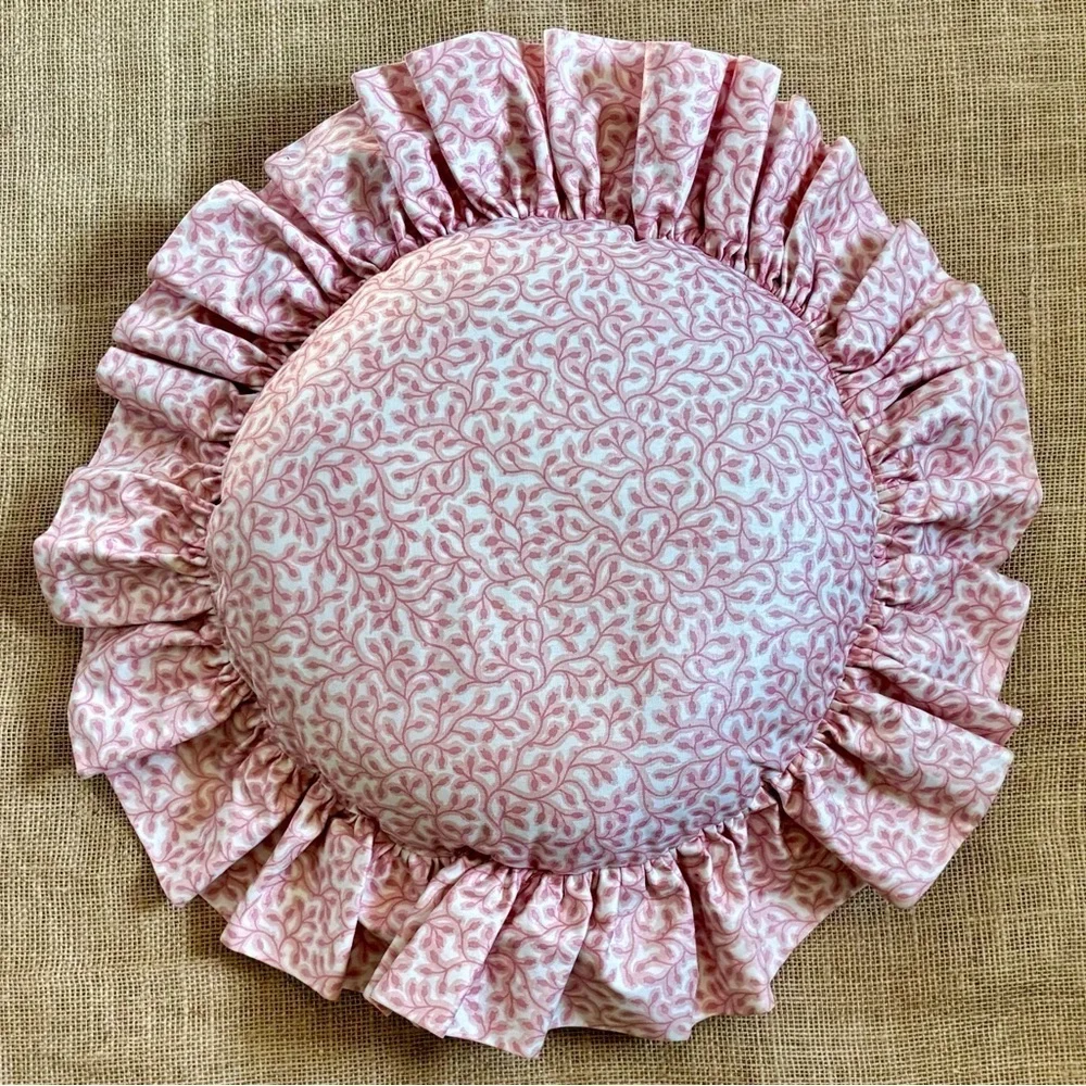 Pink Mauve White Round Ruffle Throw Pillow Waverly Fabrics F Schumacher Retro